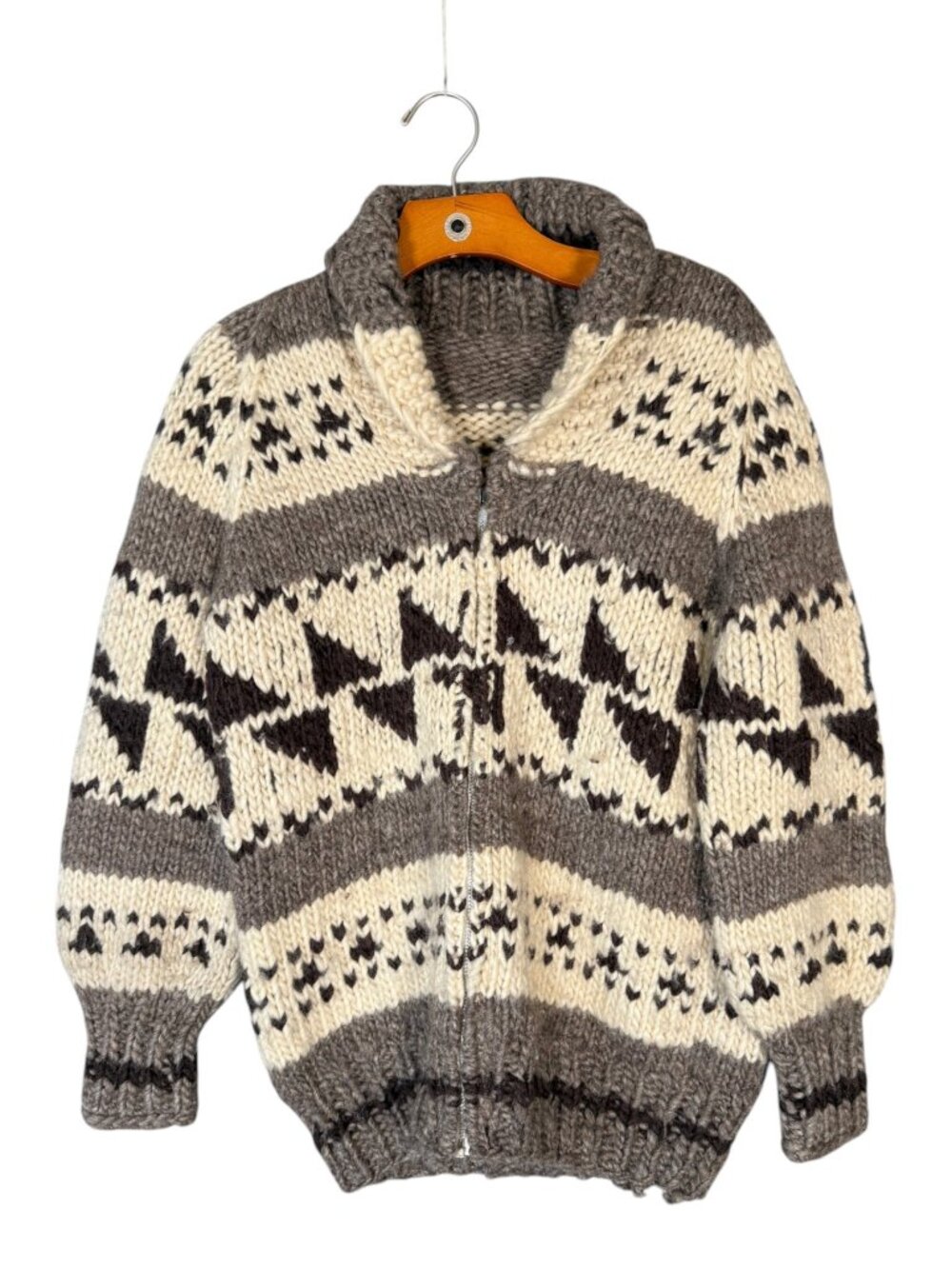 Vintage Cowichan Cardigan Sweater Wool Zipper Heavy S